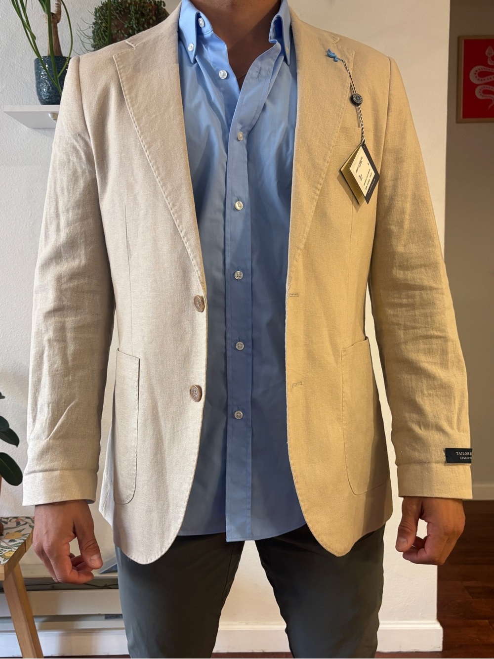 Taylor bird collection - Men's Beige Linen Blend Blazer - Tag on